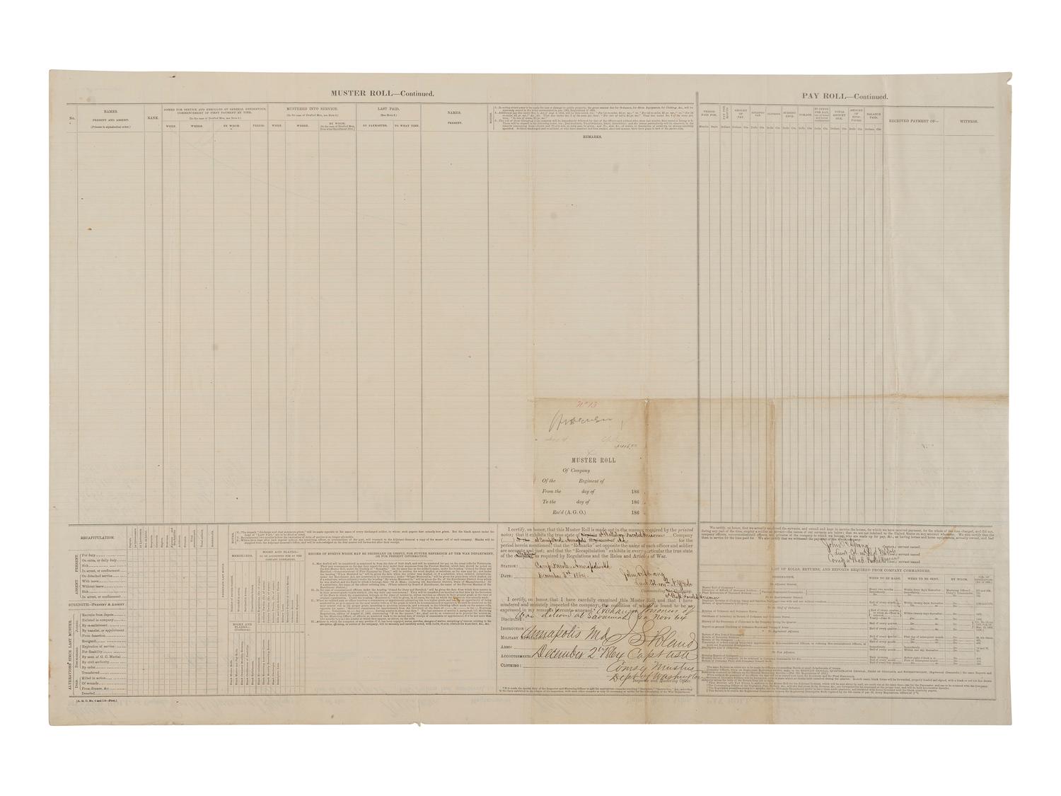 [CIVIL WAR]. Muster and pay rolls for paroled prisoners at Annapolis, MD. 1864.