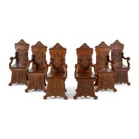 A Set of Six Italian Carved Walnut Armchairs