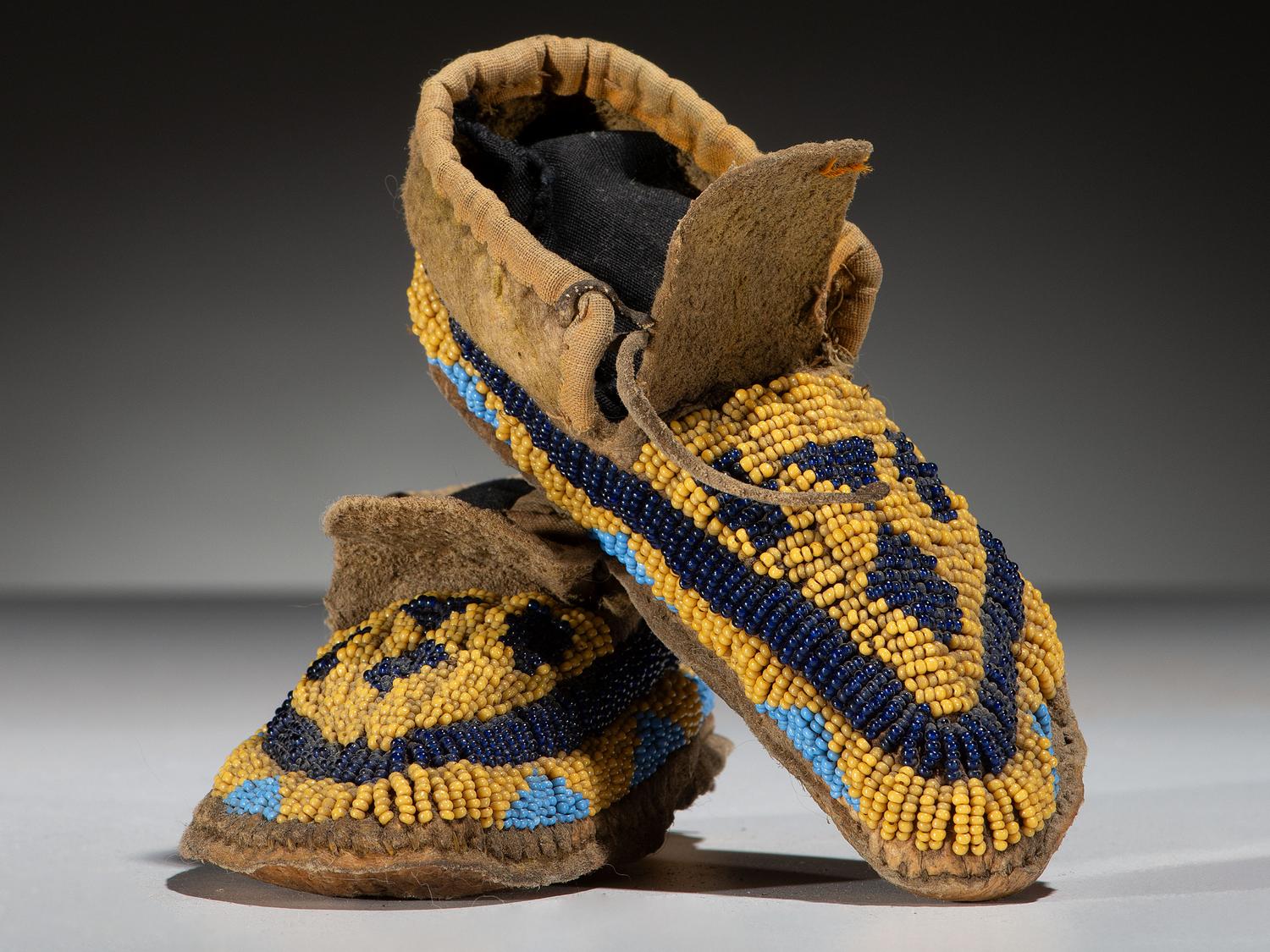 Sioux Child's Beaded Buffalo Hide Moccasins