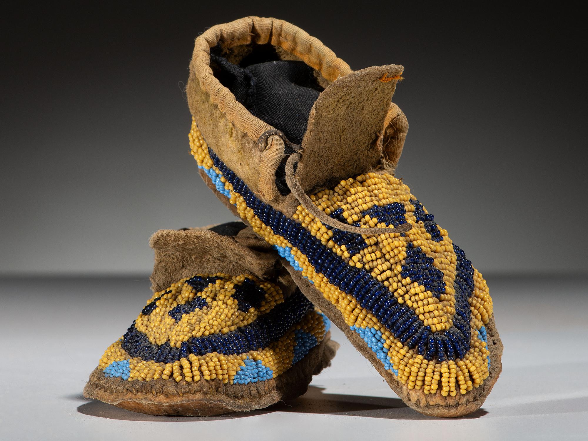 Sioux Child's Beaded Buffalo Hide Moccasins