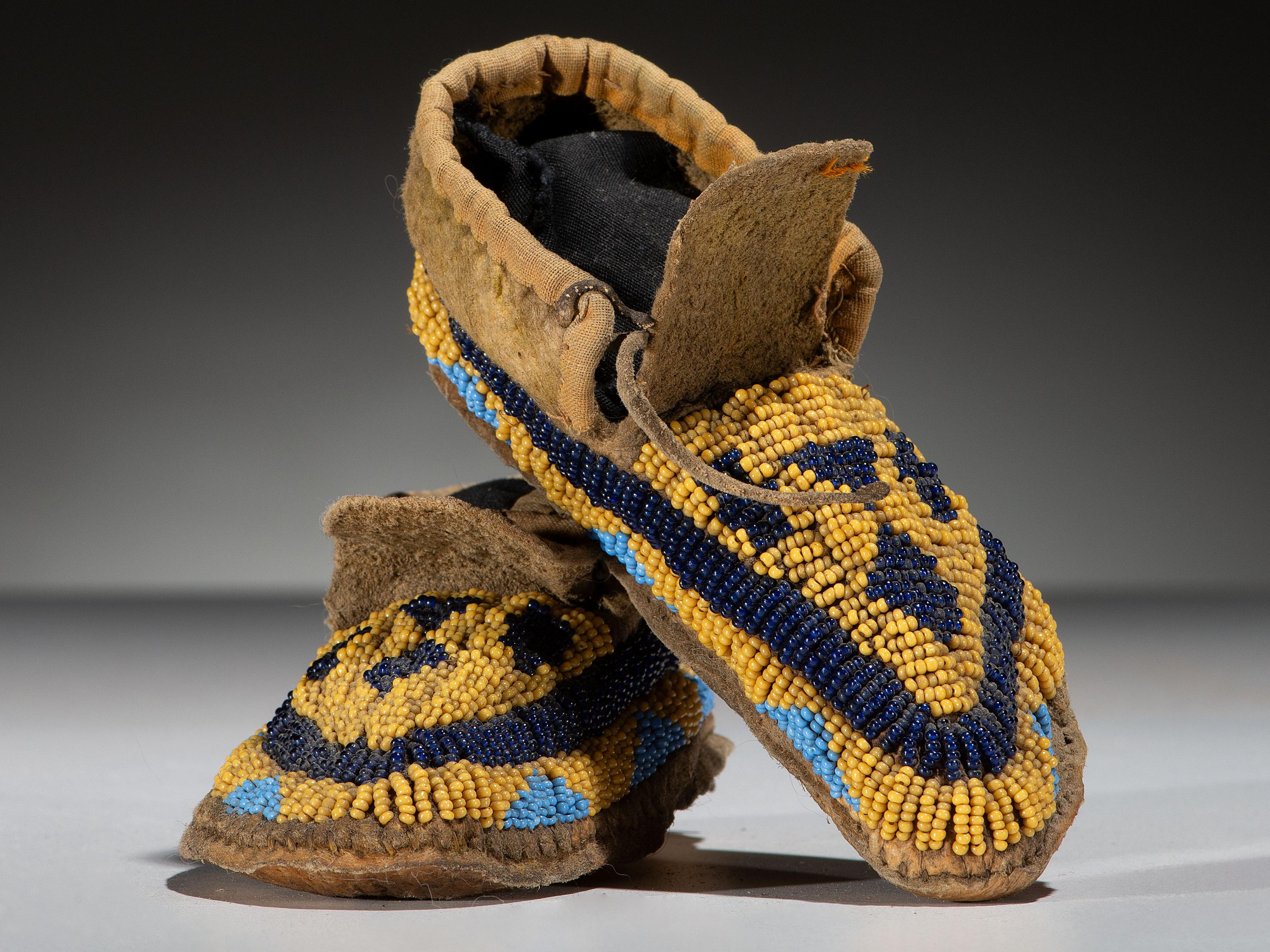 Sioux Child's Beaded Buffalo Hide Moccasins
