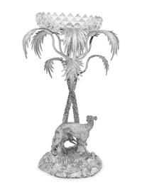 A Silvered Metal and Cut Glass Centerpiece