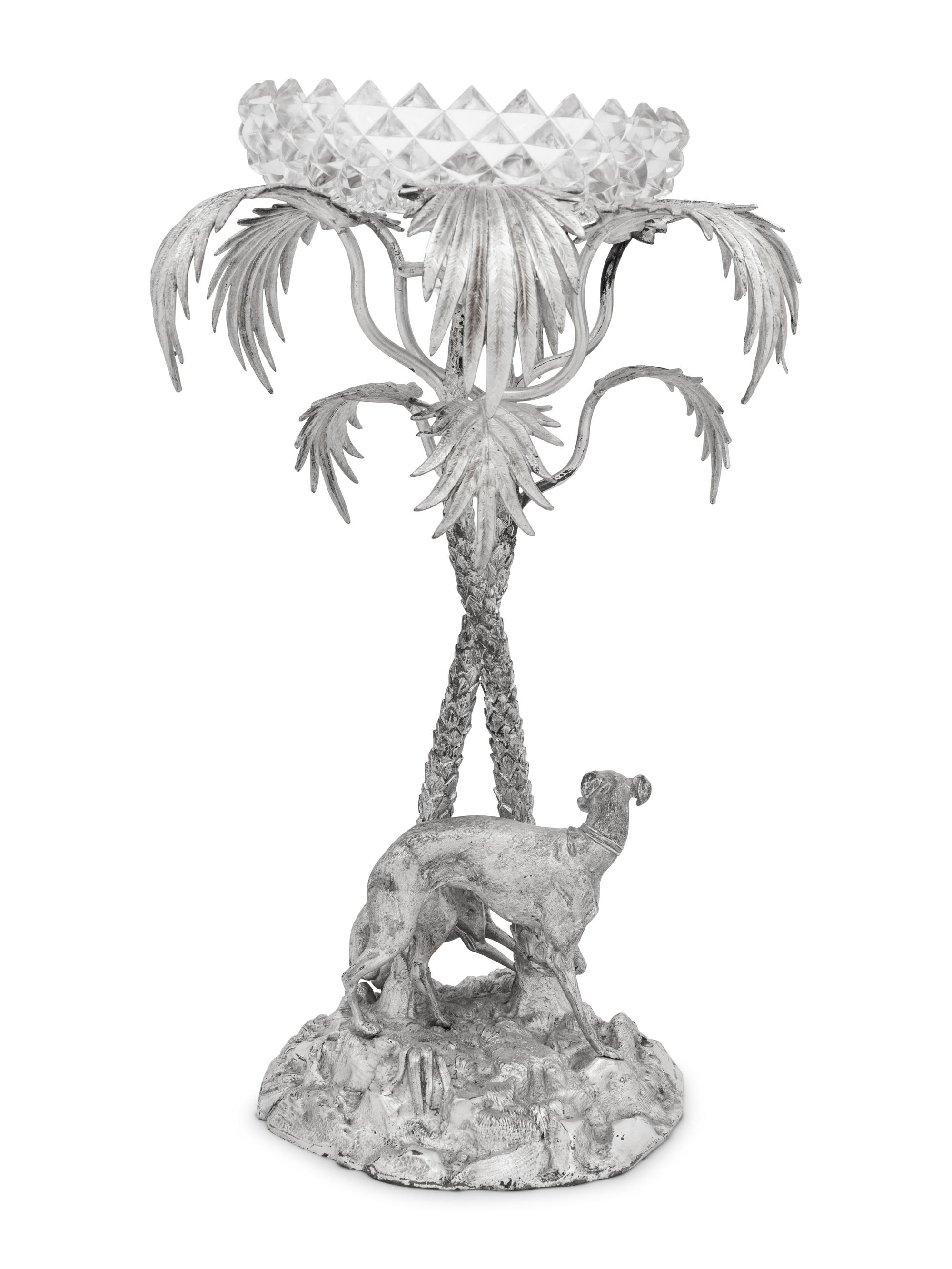 A Silvered Metal and Cut Glass Centerpiece