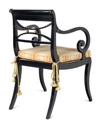 A Pair of Regency Black and Gold-Painted Armchairs