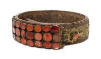 An Agate Inset Metal and Leather Belt, Width 13 3/4 inches (closed).