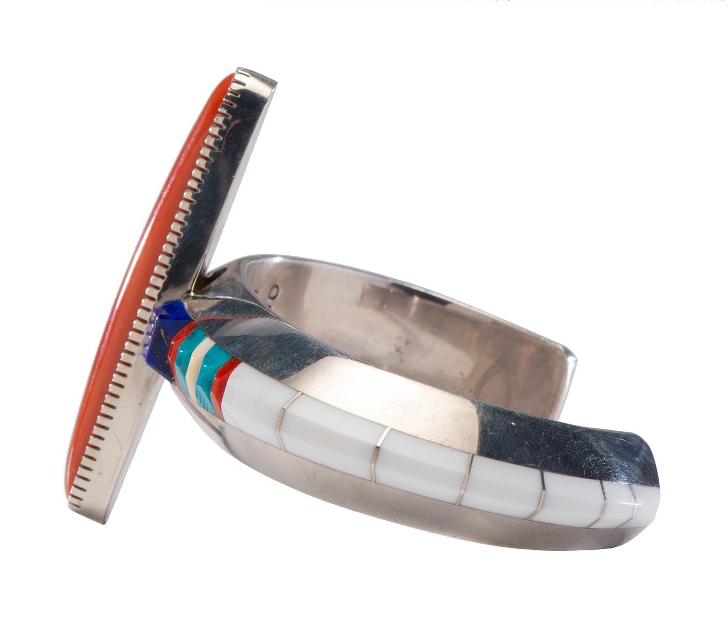 Sterling Silver Cuff Bracelet, with Coral, Lapis, Turquoise, and Howlite Lot is located and will ship from Denver, Colorado.