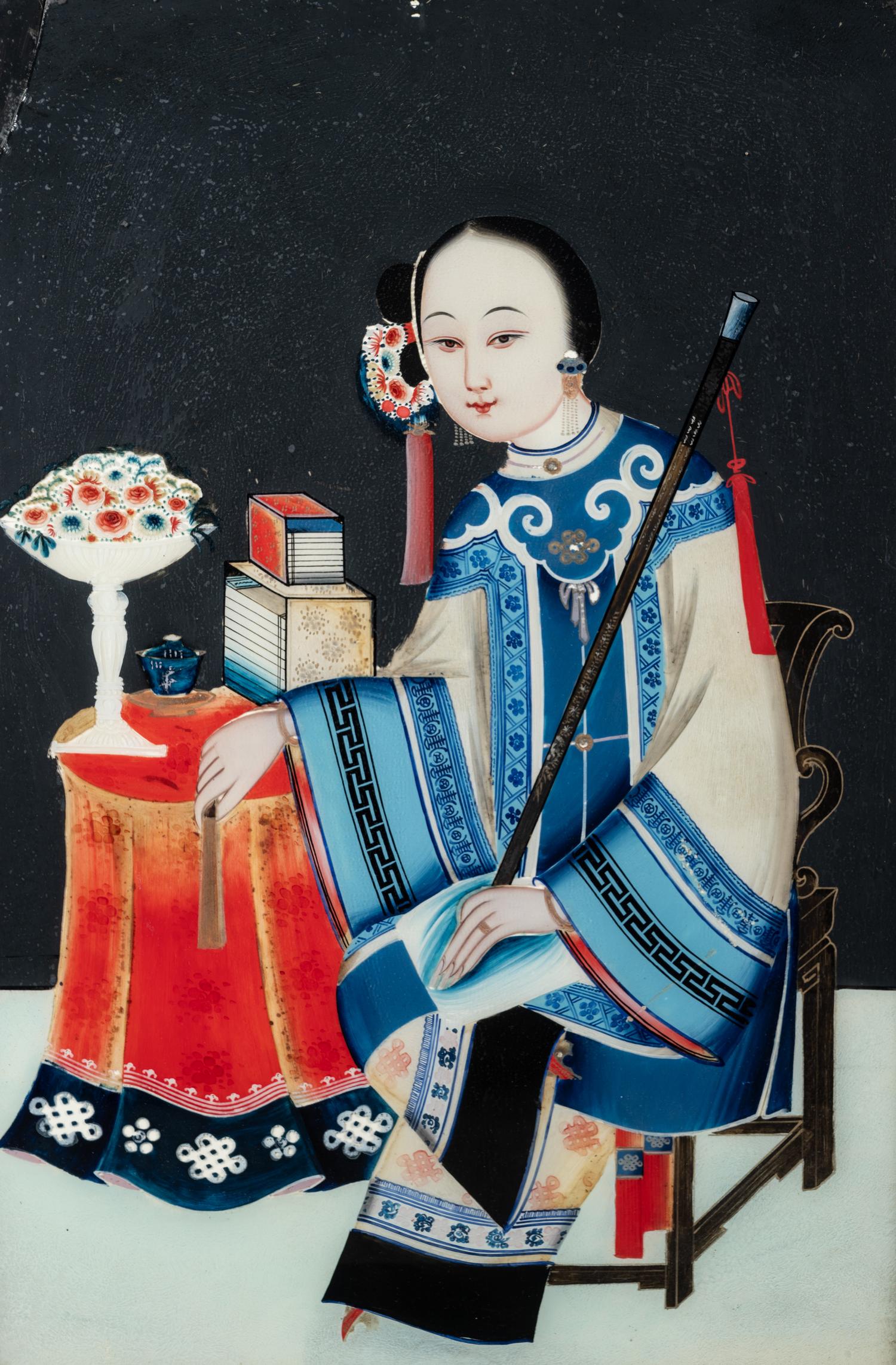 Two Chinese Export Reverse Glass Paintings