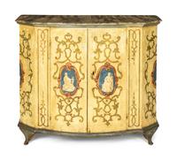 An Italian Rococo Paint Decorated Faux Marble-Top Console Cabinet