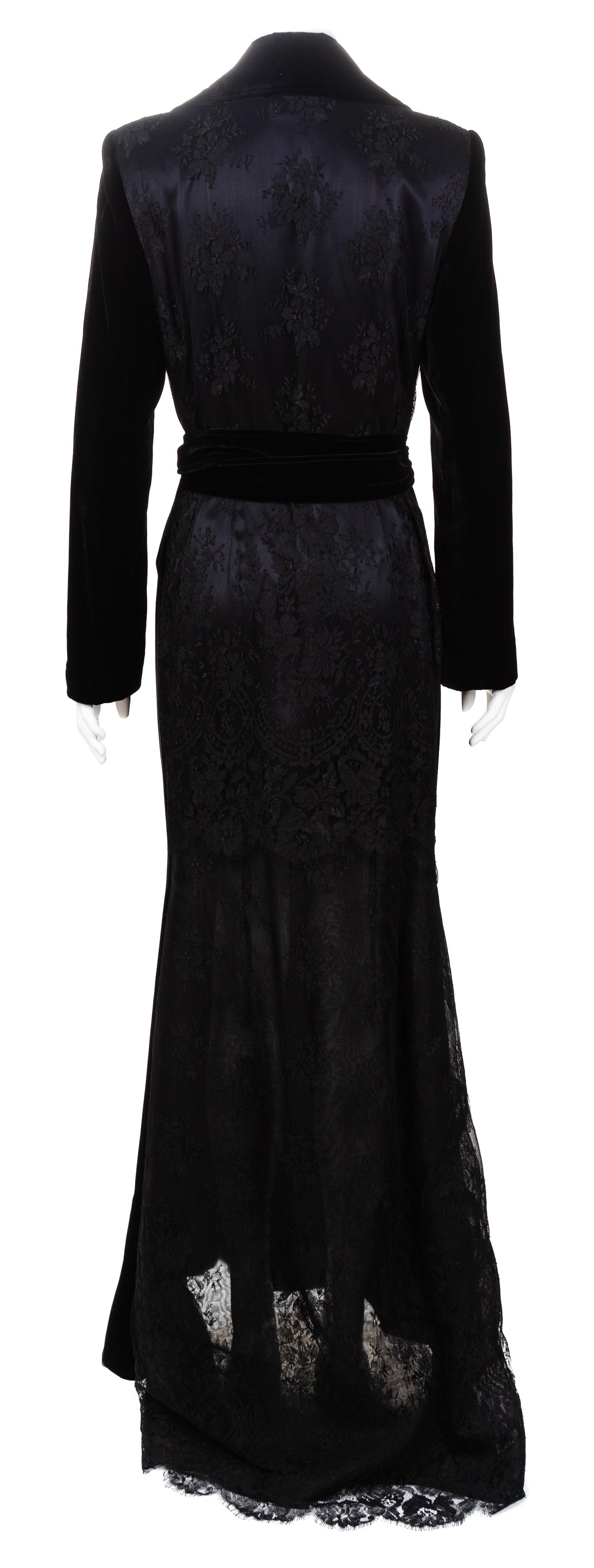 A Zang Toi Black Silk Velvet Floor Length Evening Coat Dress, Size 6.