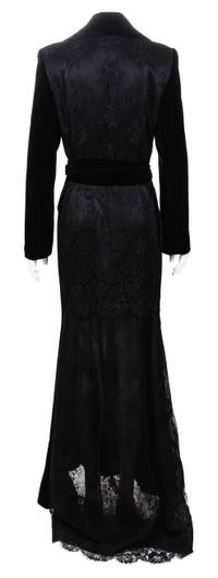 A Zang Toi Black Silk Velvet Floor Length Evening Coat Dress, Size 6.