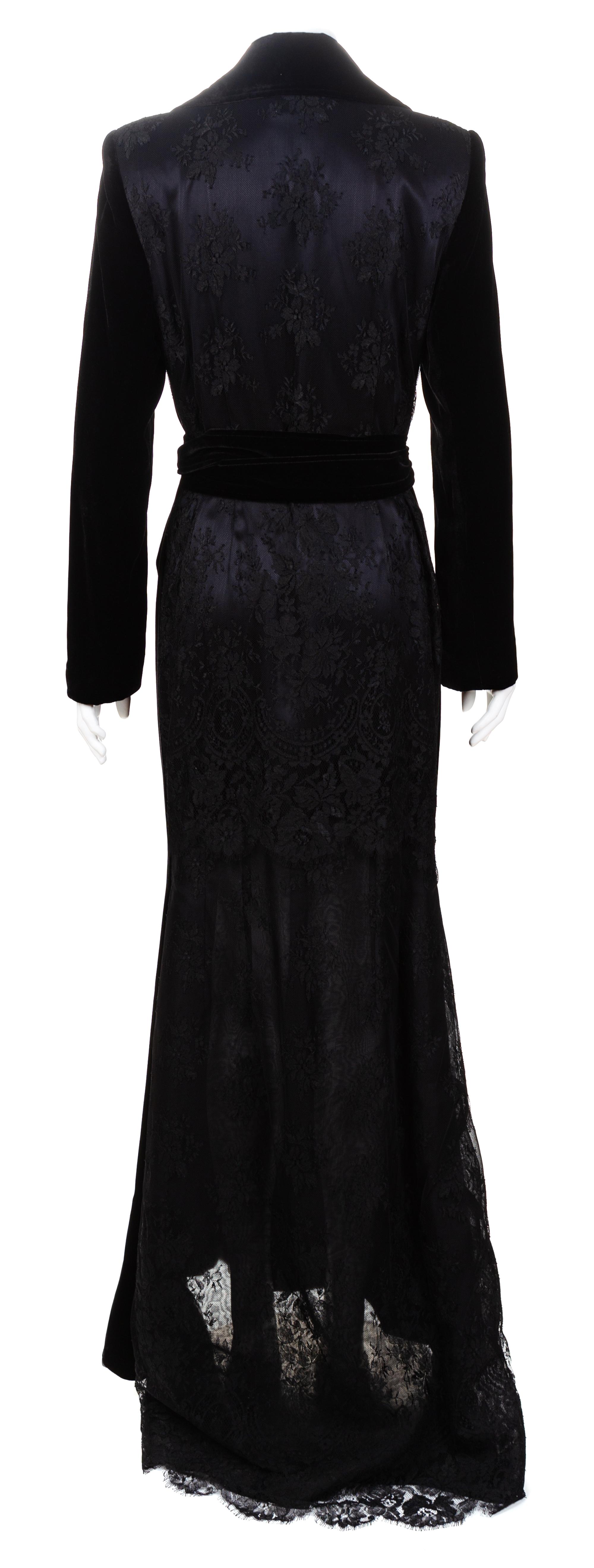 A Zang Toi Black Silk Velvet Floor Length Evening Coat Dress, Size 6.