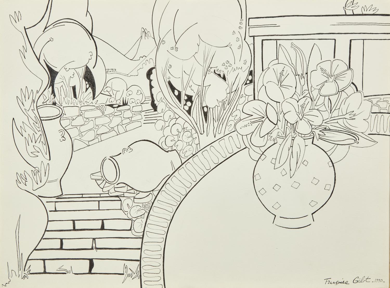 Paysage Grec avec Grappe de Raisin and Bouquet d’hibiscus Dans le Jardin , 1990 (a pair of works)