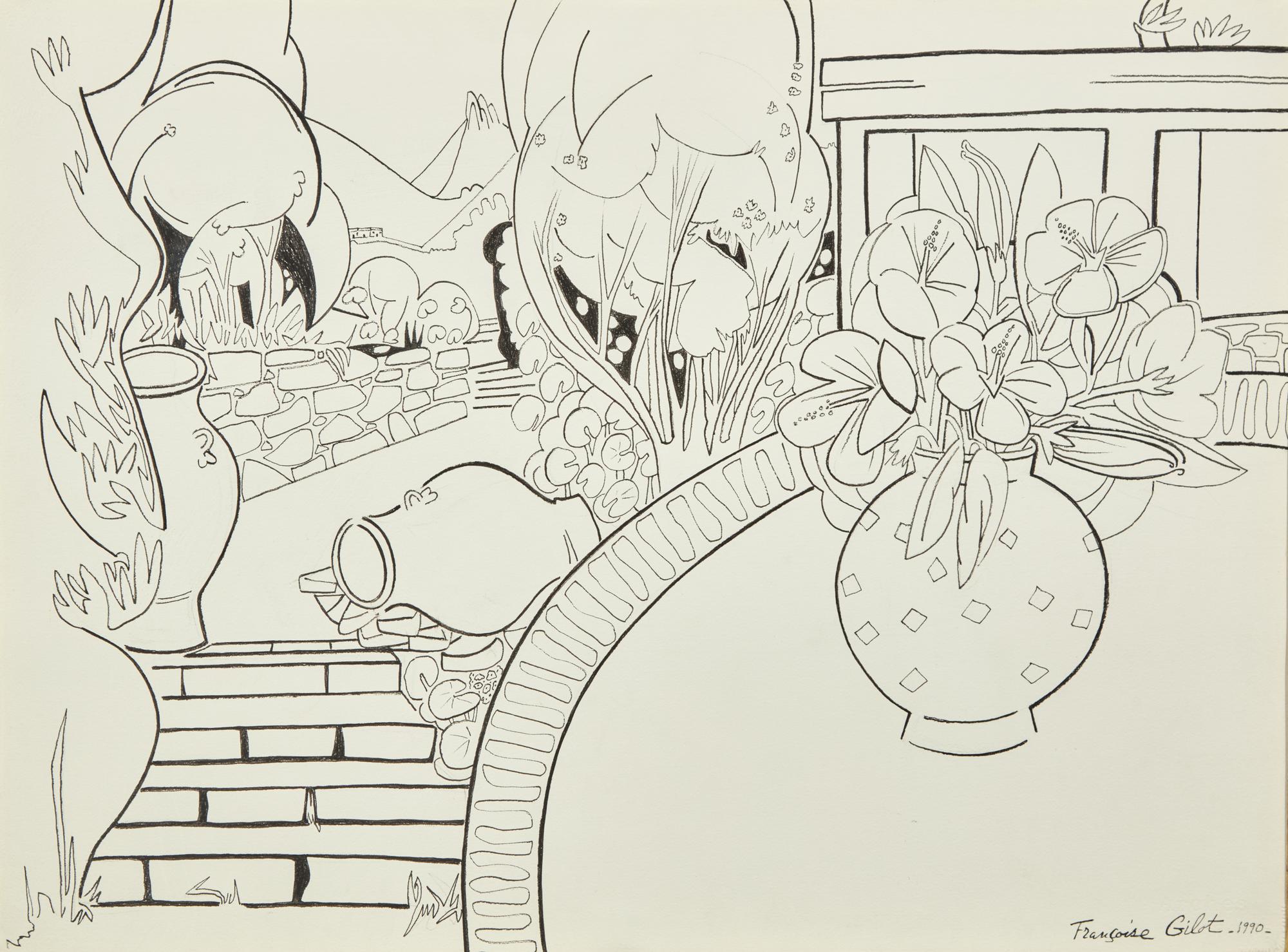 Paysage Grec avec Grappe de Raisin and Bouquet d’hibiscus Dans le Jardin , 1990 (a pair of works)