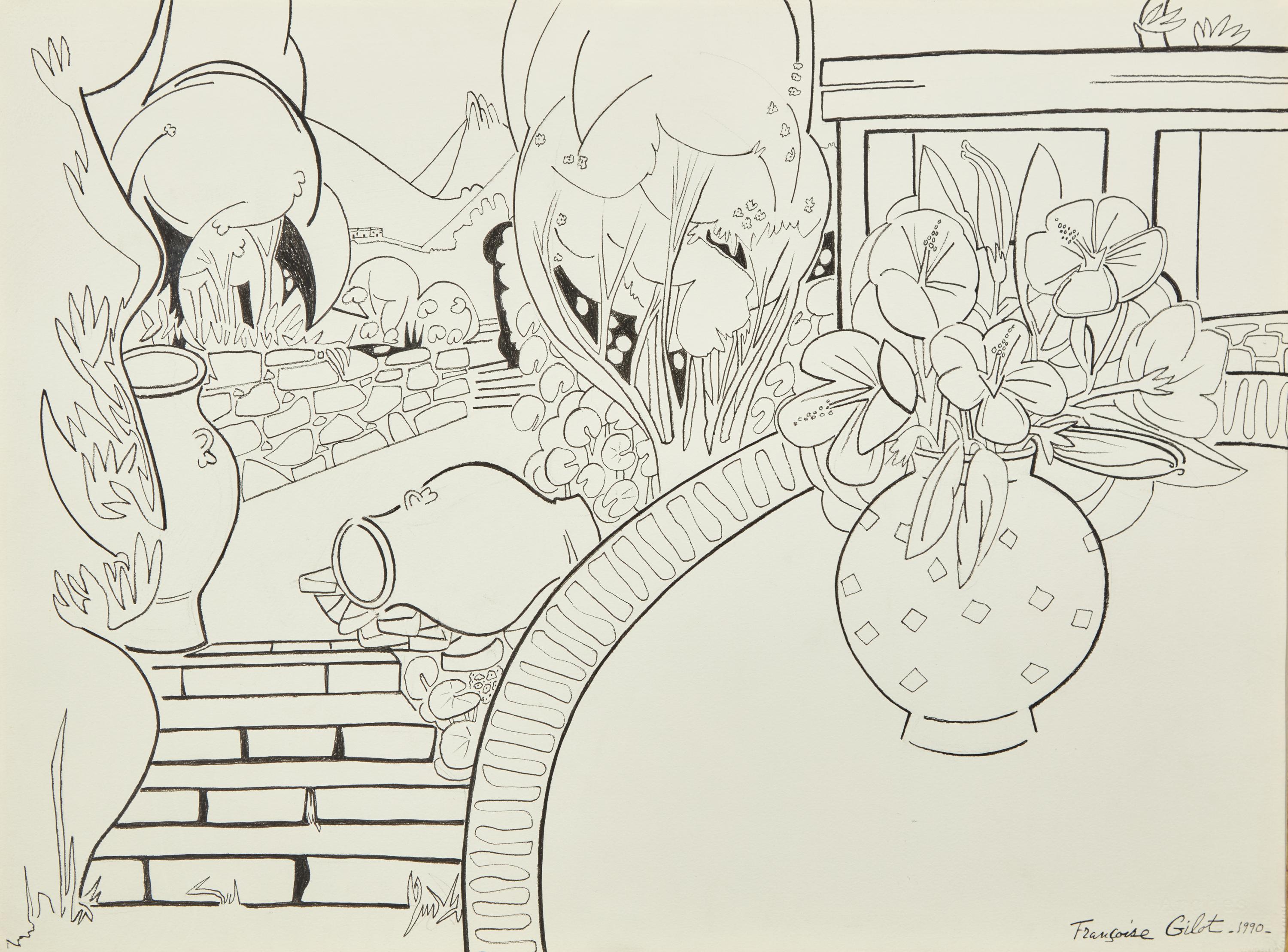 Paysage Grec avec Grappe de Raisin and Bouquet d’hibiscus Dans le Jardin , 1990 (a pair of works)