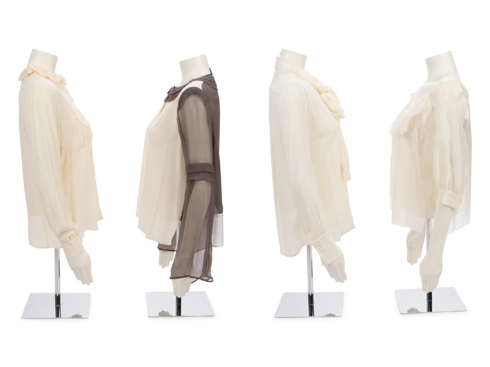 Four Designer Silk Blouses: Two Fendi, One Valentino, One Oscar de la Renta