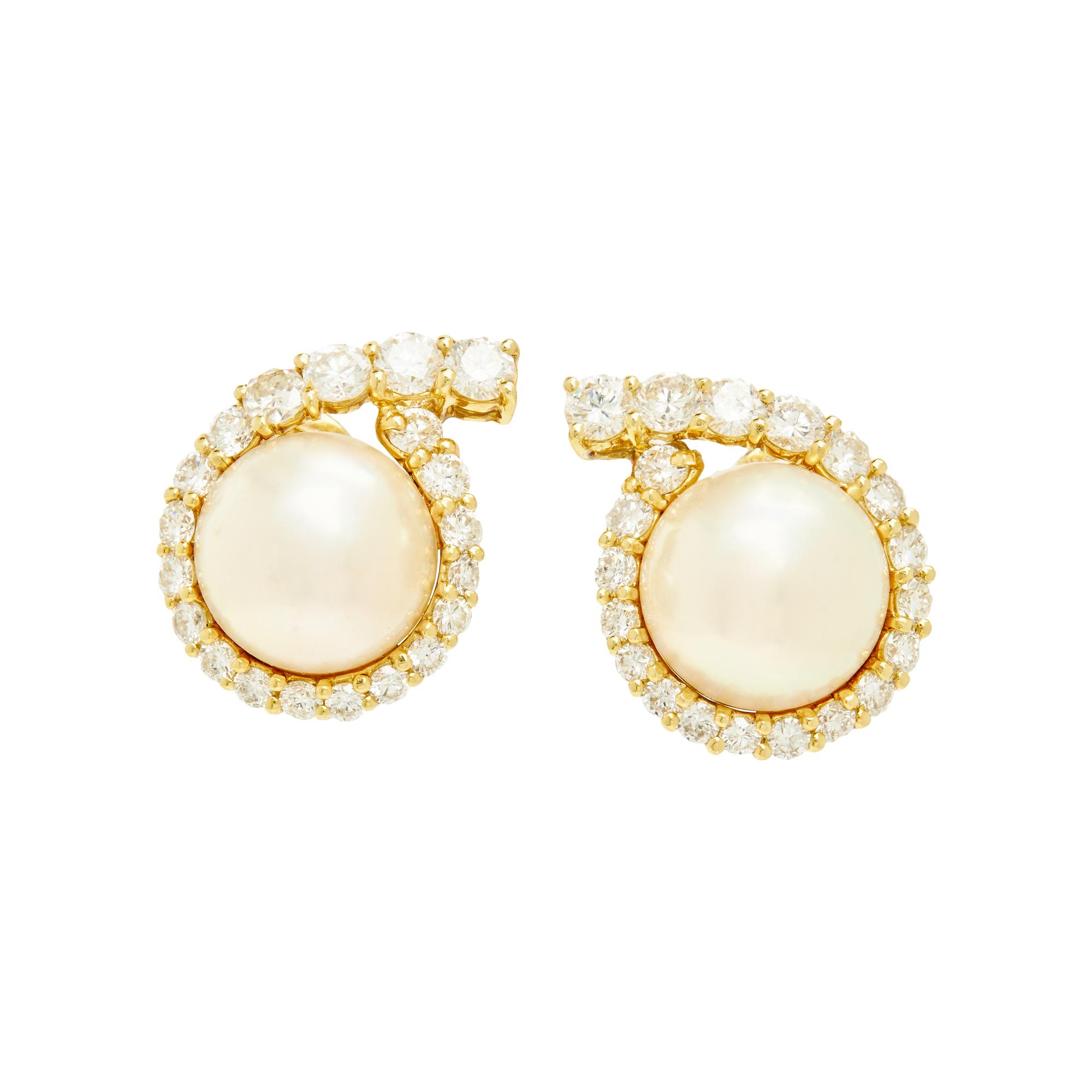 CULTURED MABE PEARL AND DIAMOND CLIP EARRINGS