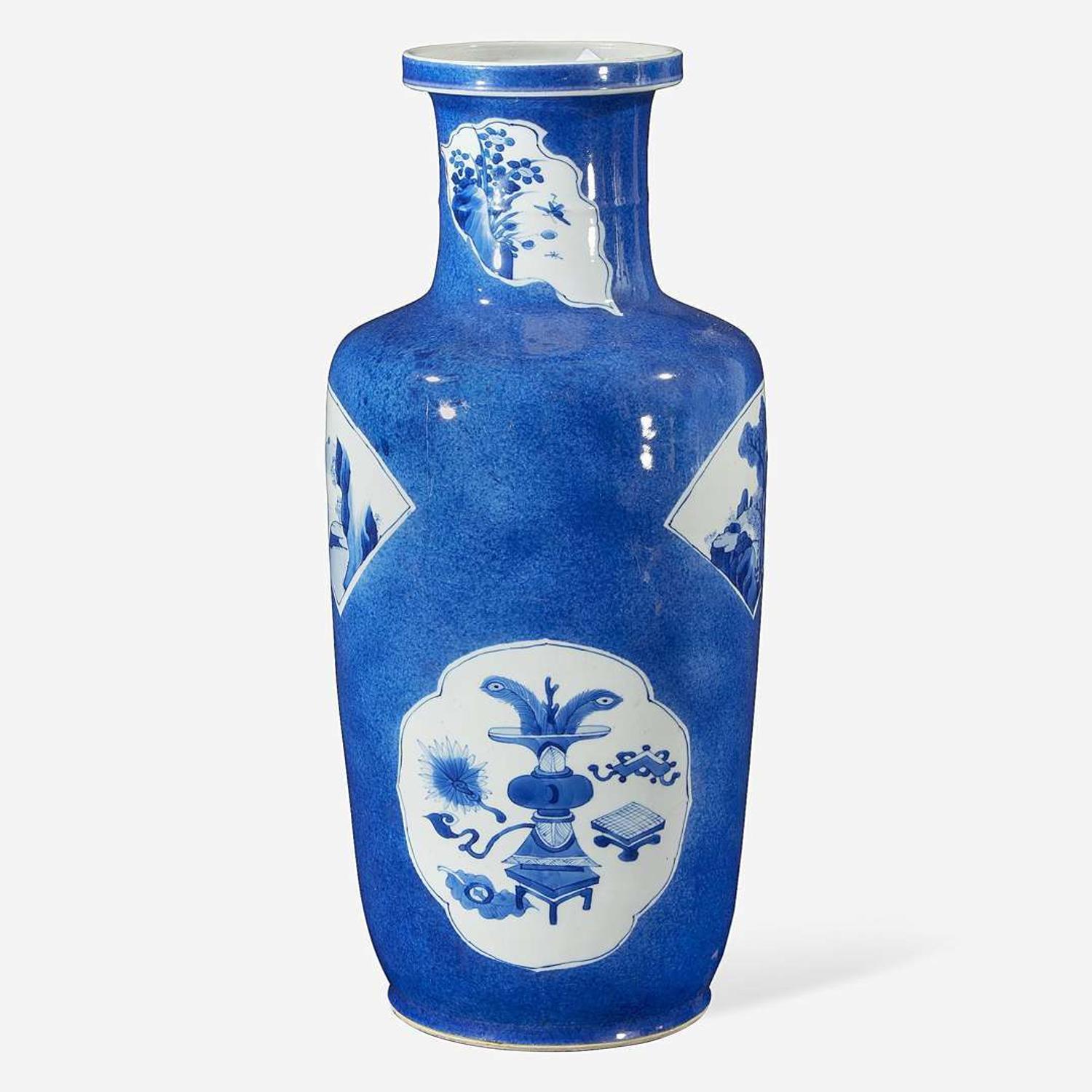 A Chinese powder blue-glazed porcelain rouleau vase possibly 19th Century