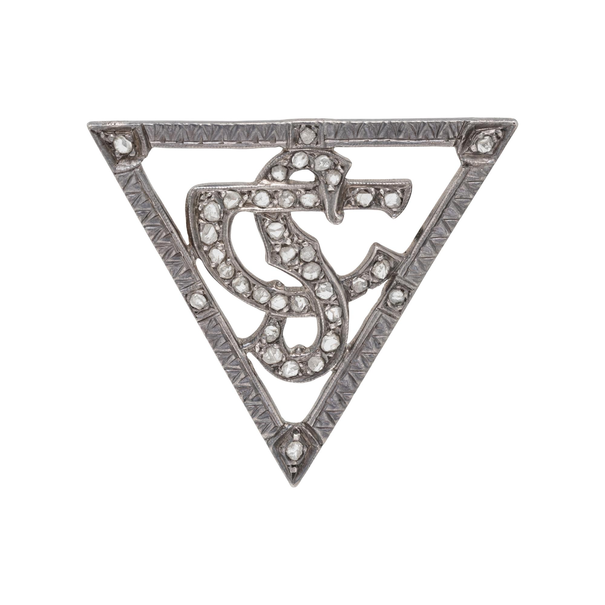 SILVER-TOPPED GOLD AND DIAMOND PENDANT BROOCH