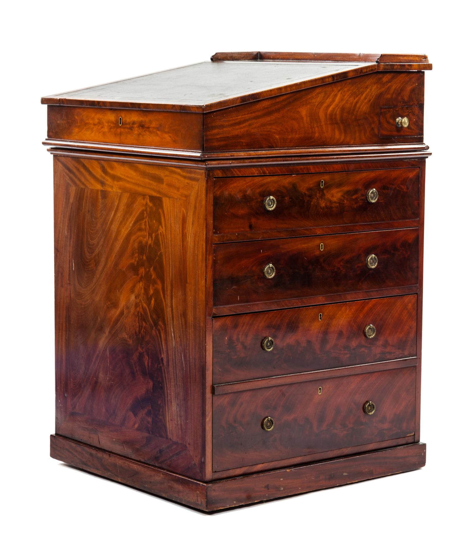 A Regency Mahogany Davenport Desk, Height 35 x width 22 x depth 24 inches.