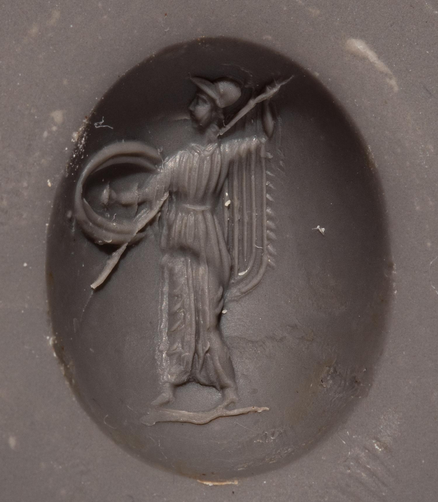 A Greek Chalcedony Intaglio with Athena Promachos