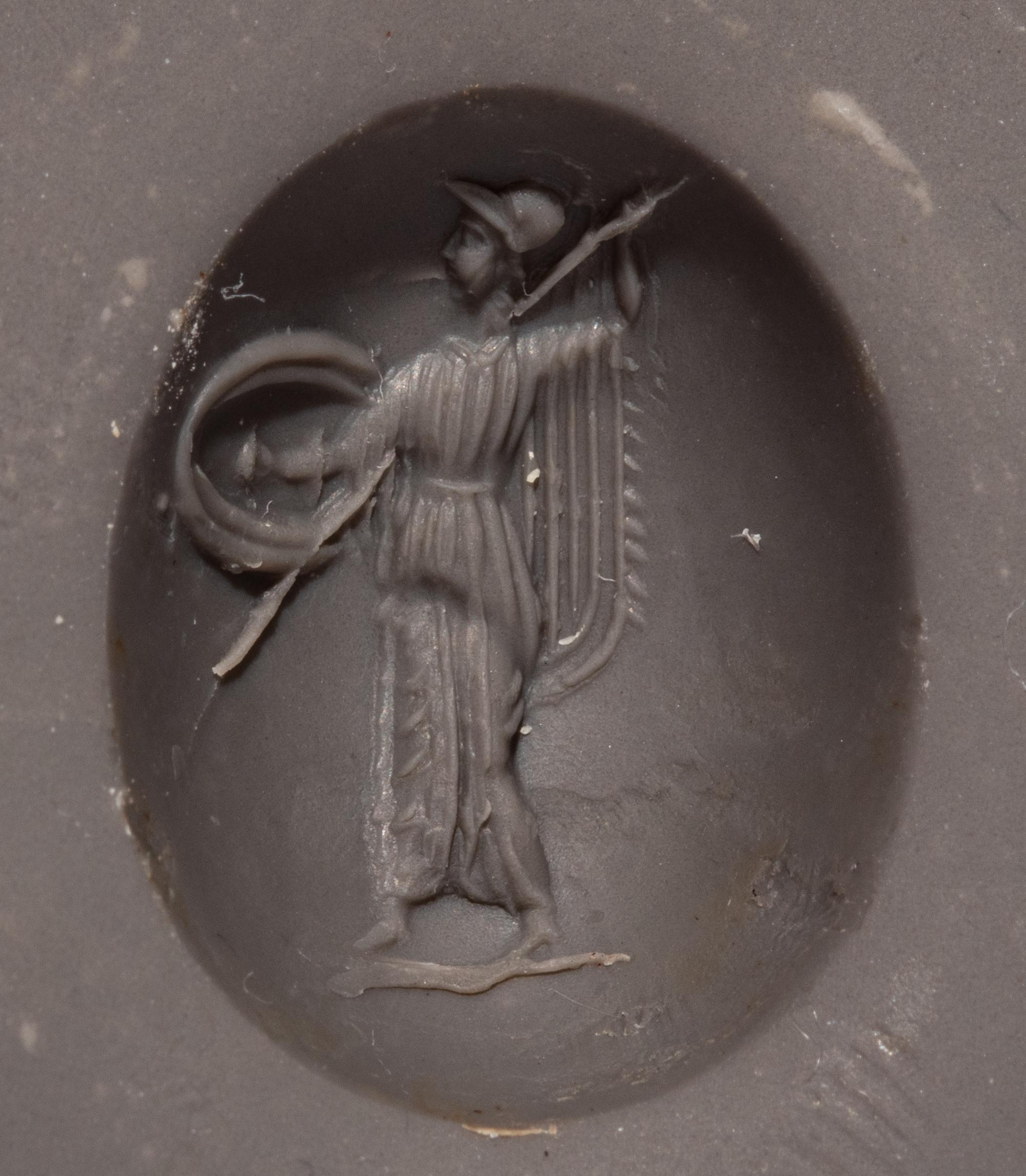 A Greek Chalcedony Intaglio with Athena Promachos