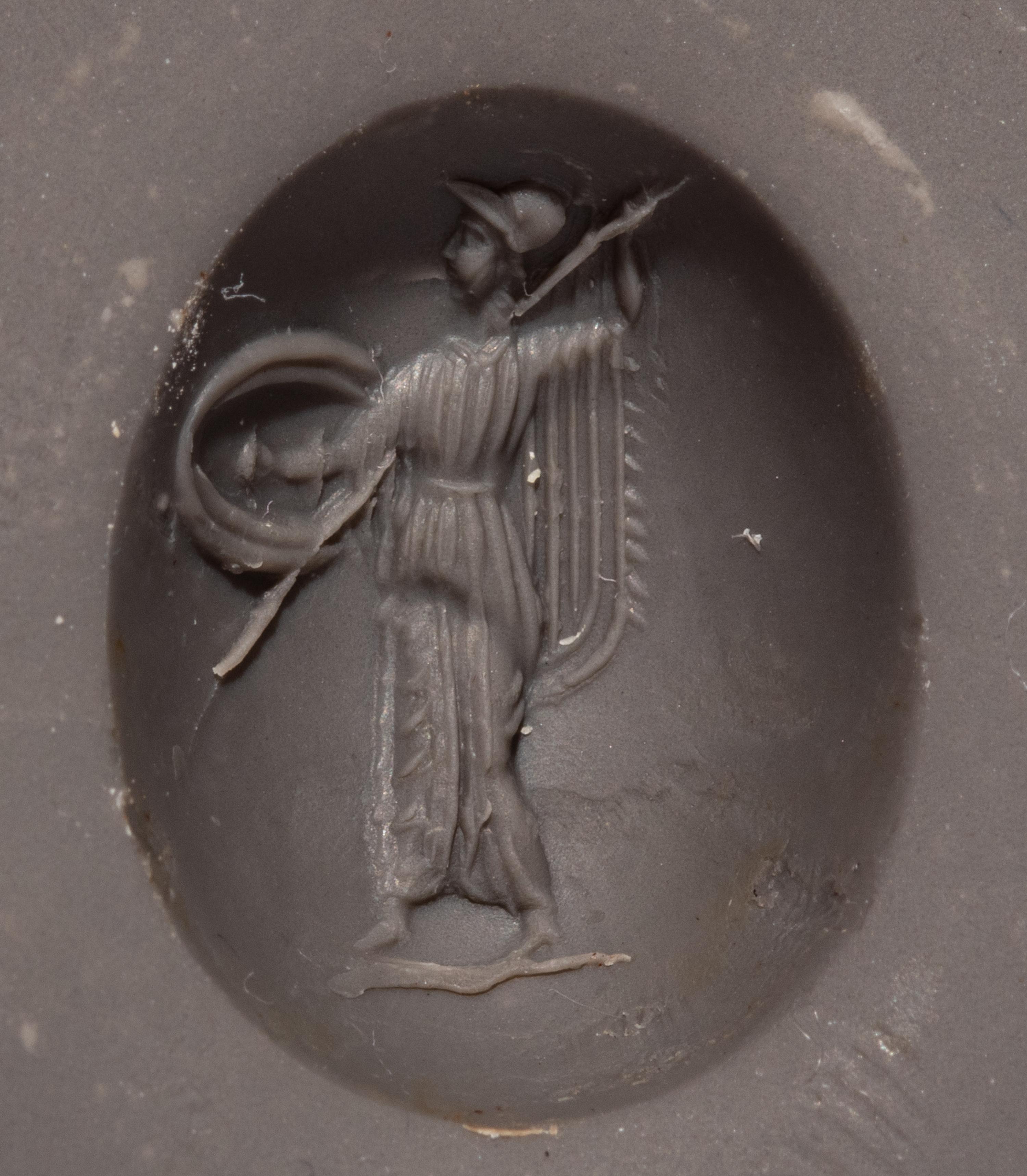 A Greek Chalcedony Intaglio with Athena Promachos