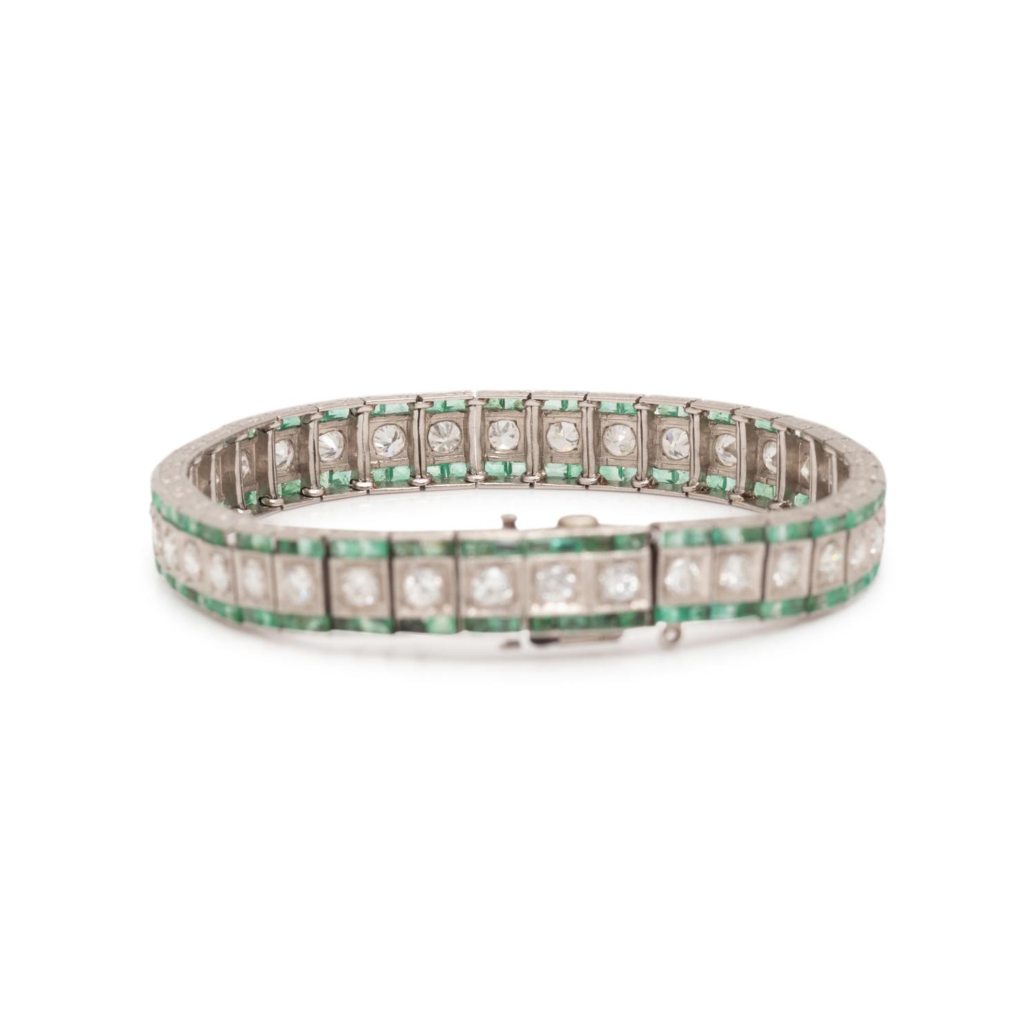 ART DECO, DIAMOND AND EMERALD BRACELET