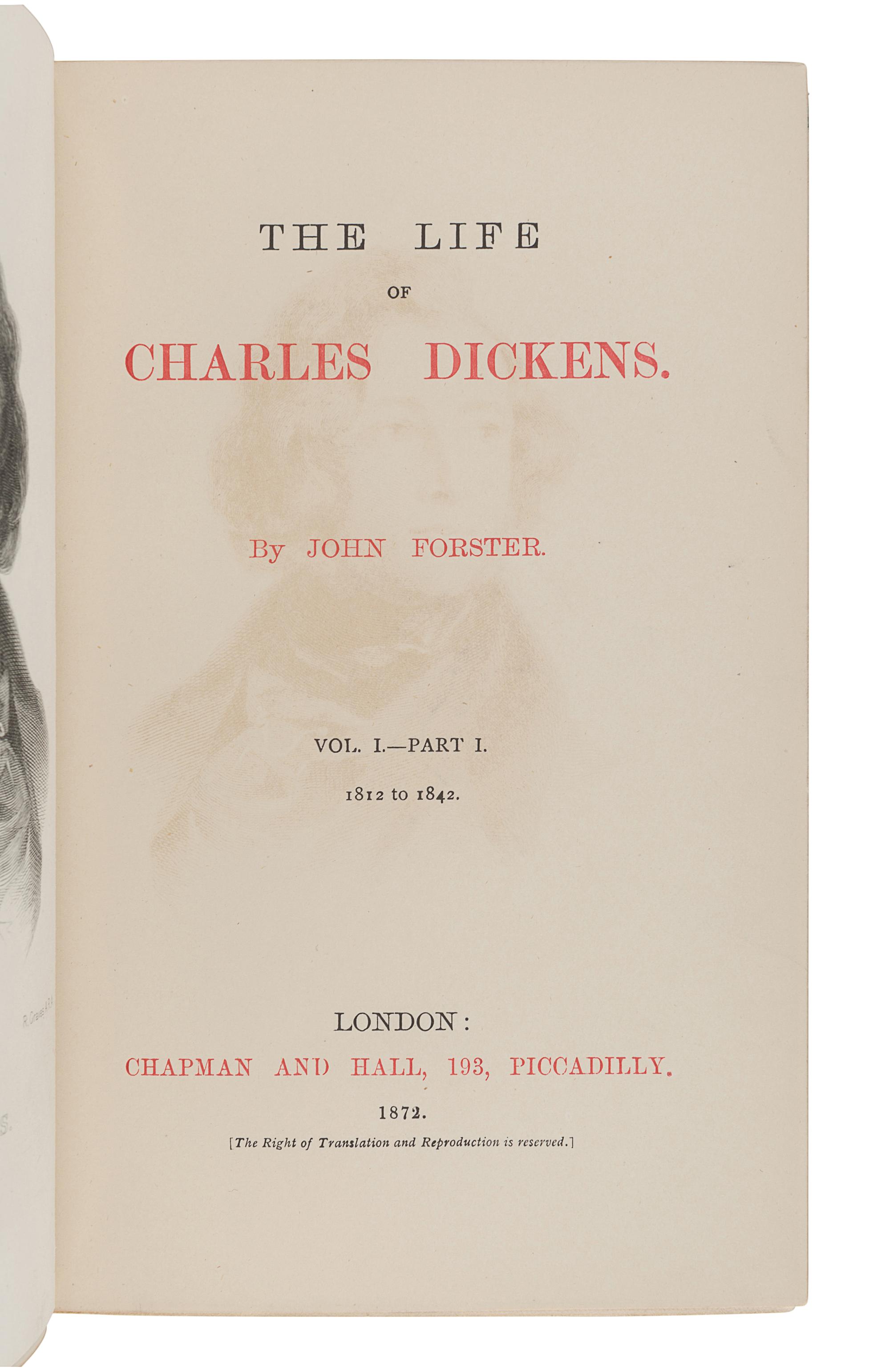 [BINDINGS]. -- [DICKENS, Charles]. FORSTER, John. The Life of Charles Dickens. London: Chapman and Hall, 1872-1874. -- Letters of Charles Dickens . London: Chapman and Hall, 1880-1882.