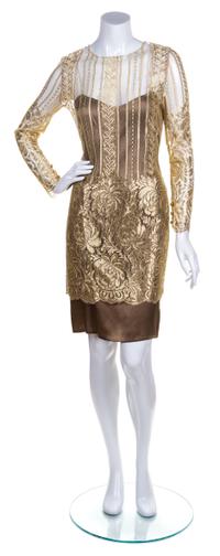 A Bill Blass Gold Lace Dress, Size 6.