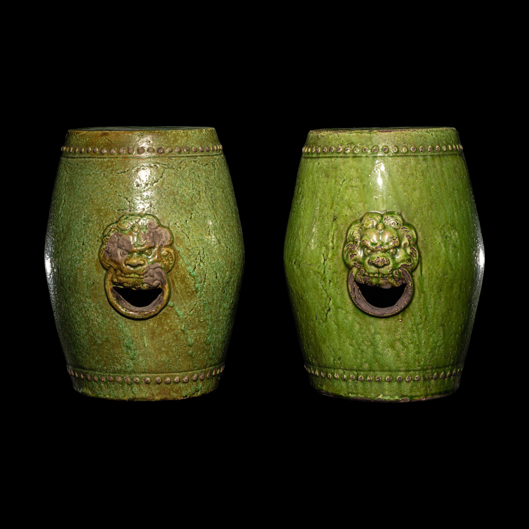 A Pair of Chinese Green Glazed Pottery Garden Stools
