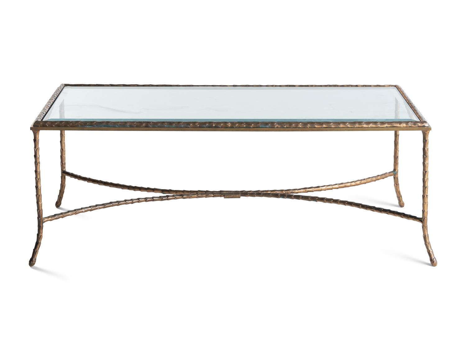 A Gilt Metal and Glass Low Table in the Style of Maison Bagues