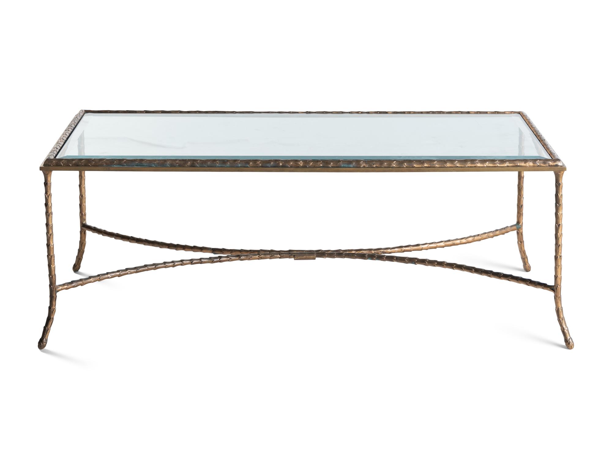 A Gilt Metal and Glass Low Table in the Style of Maison Bagues