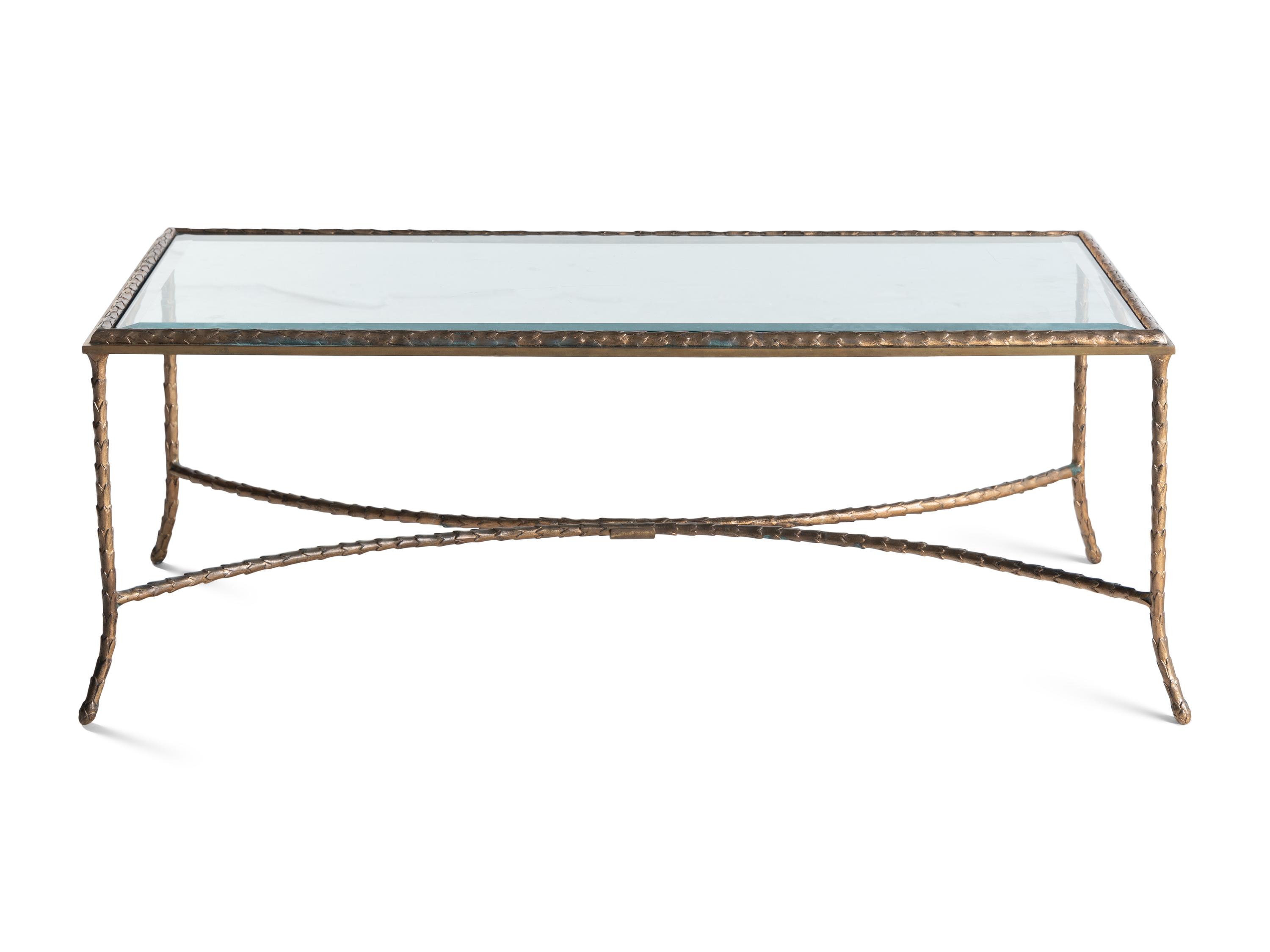 A Gilt Metal and Glass Low Table in the Style of Maison Bagues