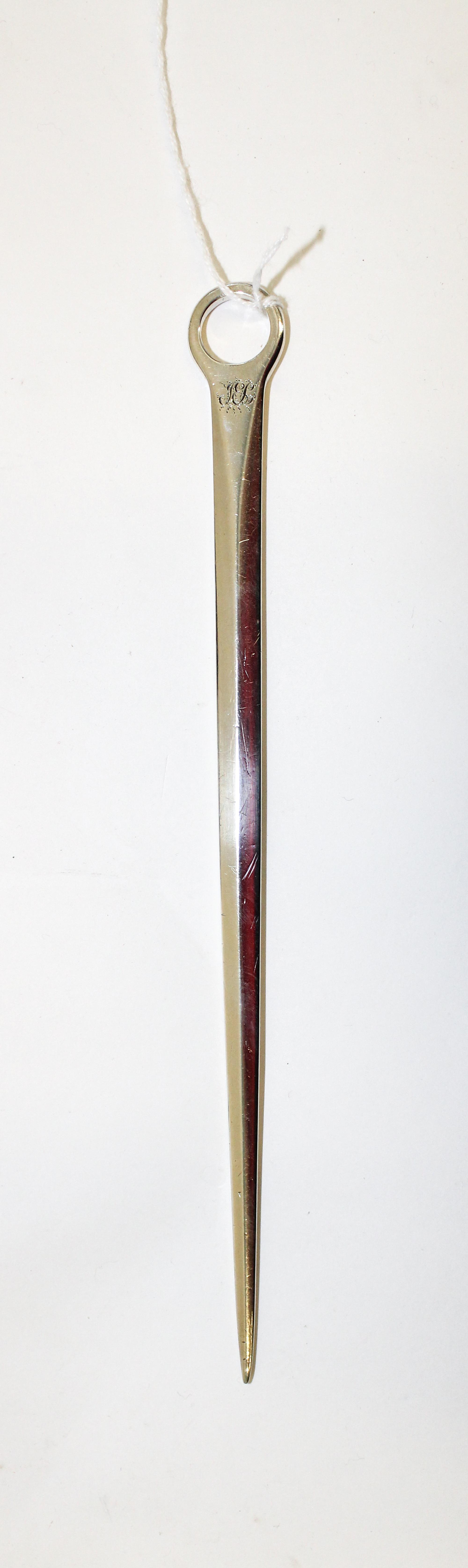 A George III Meat Skewer, Robert Cattle and J. Barber, London, 1816, with an engraved monogram near the eyelet.