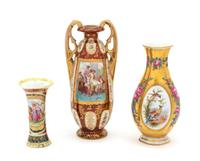 Three Continental Porcelain Vases Height of tallest 9 inches. — 19TH CENTURY