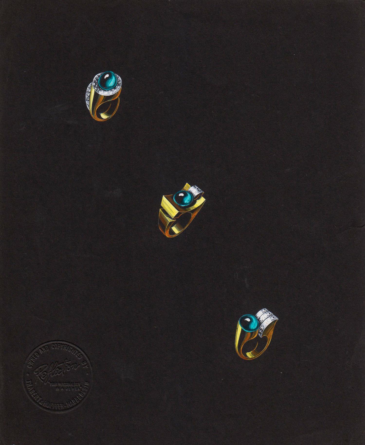 A Collection of Original Gouache on Paper Jewelry Designs by Anne Howe Geyer for Trabert & Hoeffer-Mauboussin,