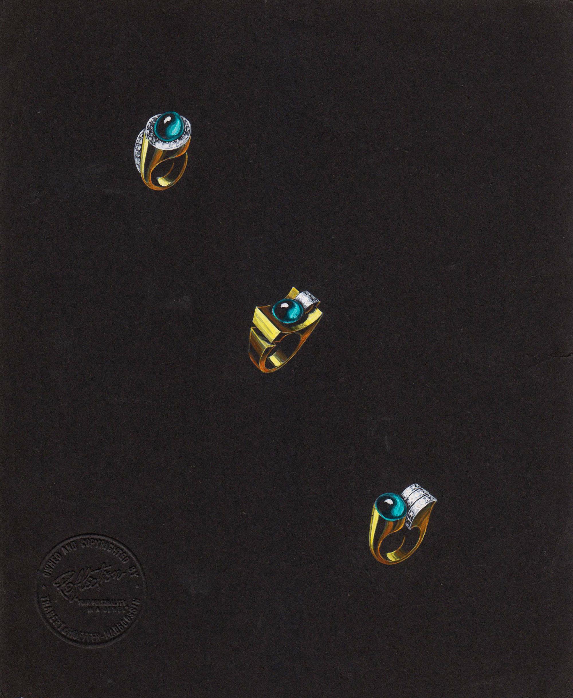A Collection of Original Gouache on Paper Jewelry Designs by Anne Howe Geyer for Trabert & Hoeffer-Mauboussin,