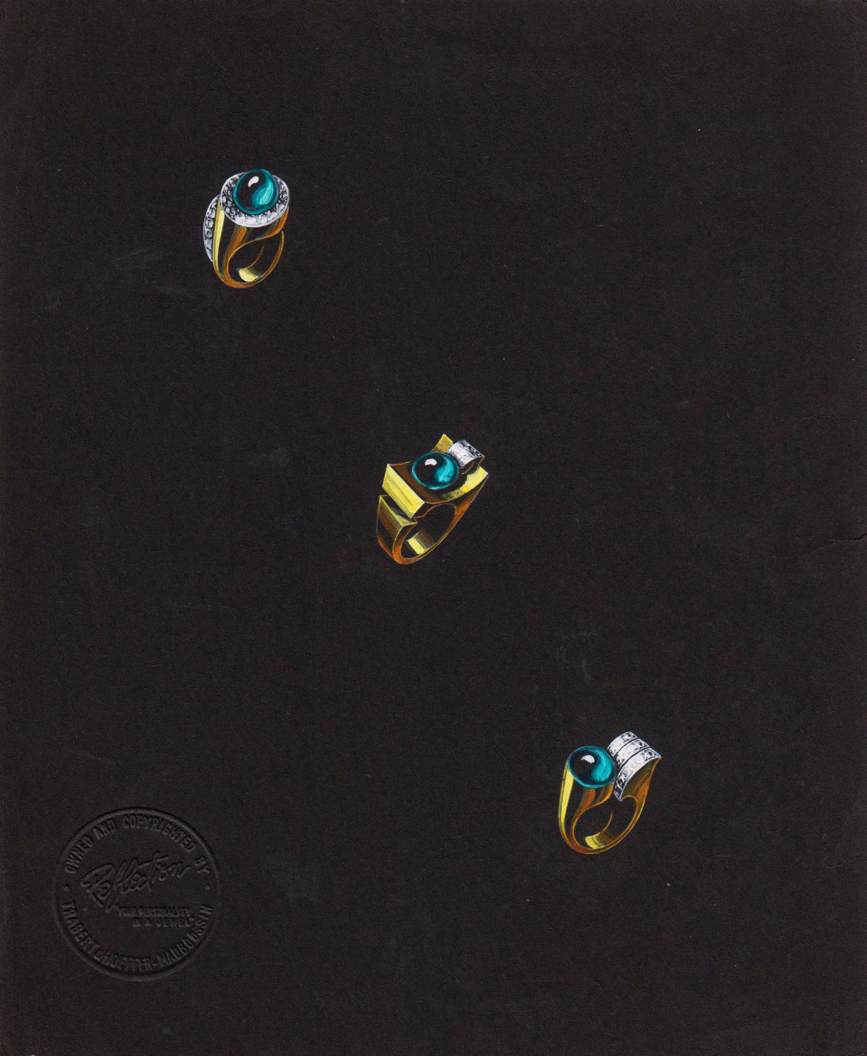 A Collection of Original Gouache on Paper Jewelry Designs by Anne Howe Geyer for Trabert & Hoeffer-Mauboussin,