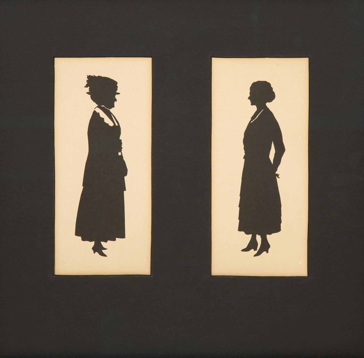A Pair of Beatrix Sherman Cut Paper Silhouettes Framed as One