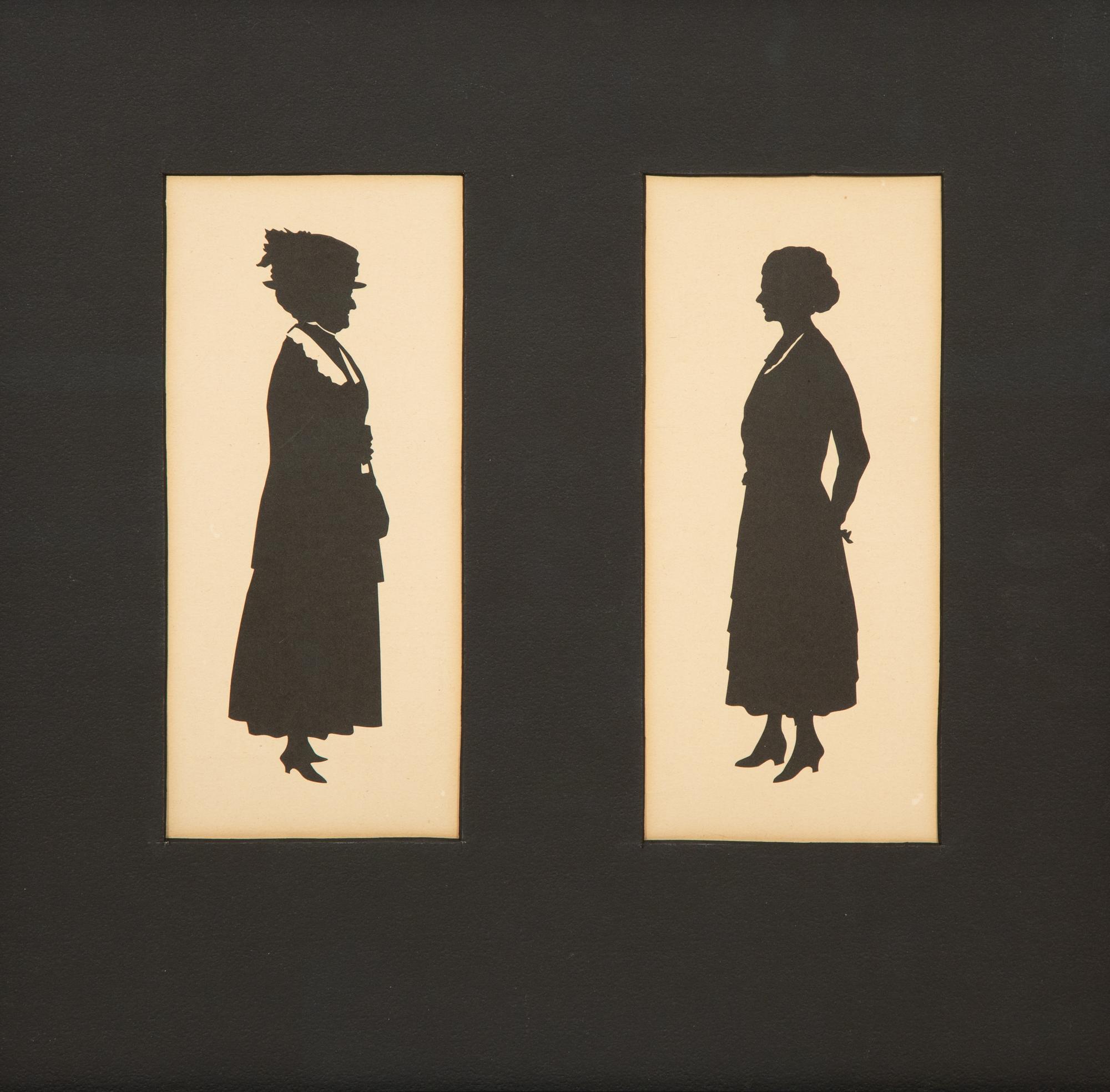 A Pair of Beatrix Sherman Cut Paper Silhouettes Framed as One