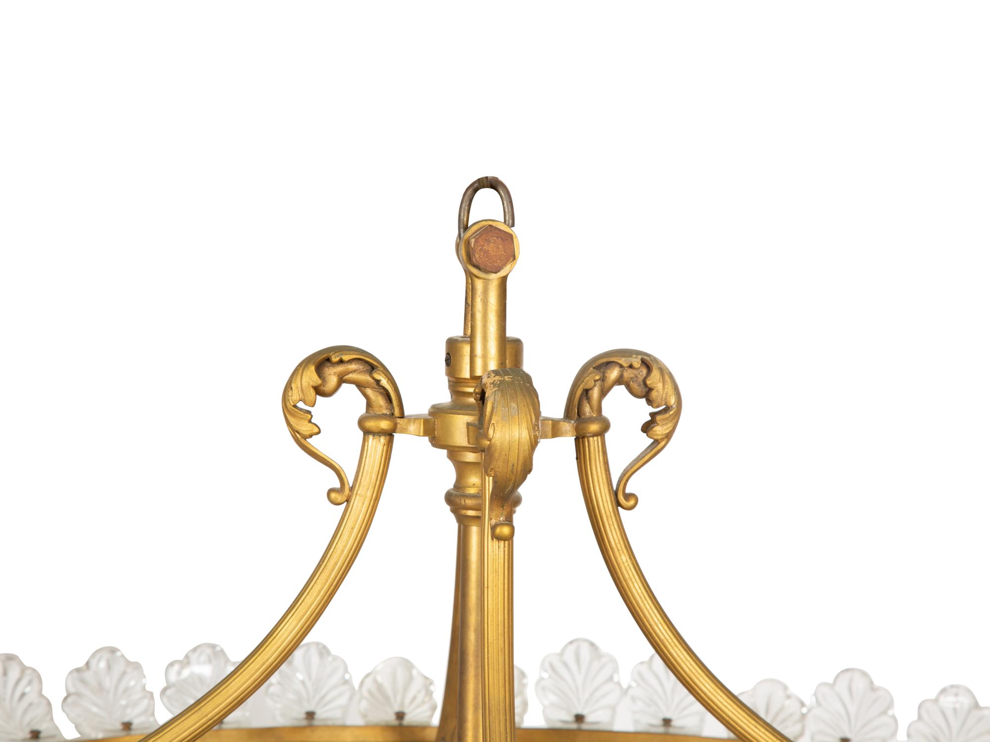 A Scandinavian Style Gilt Bronze and Cut Glass Oval Chandelier — 20th Century