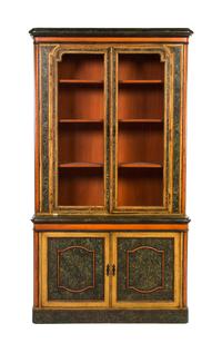 An Italian Painted Bookcase on Stand, Height 89 1/2 x width 49 1/2 x depth 14 inches.