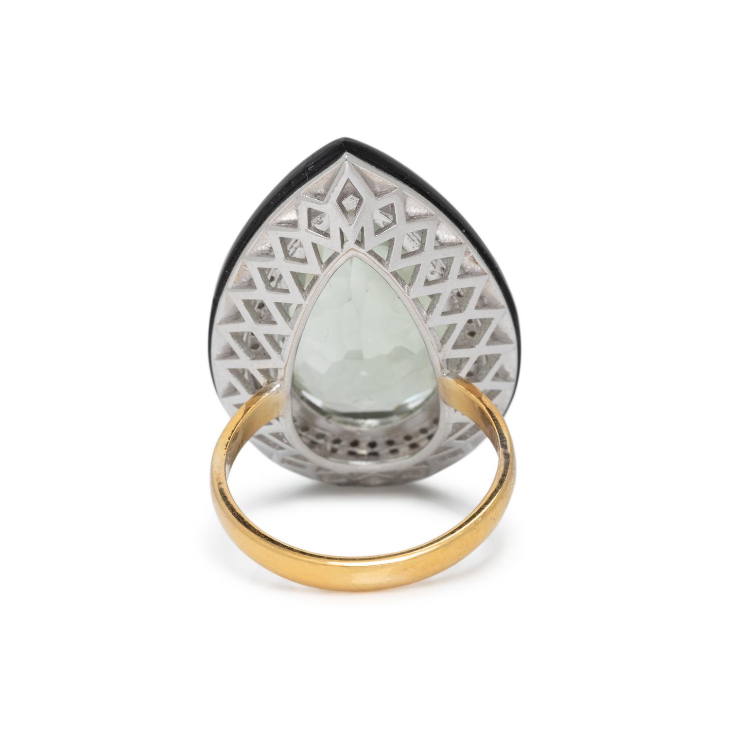 PRASIOLITE, BLACK ONYX, AND DIAMOND RING