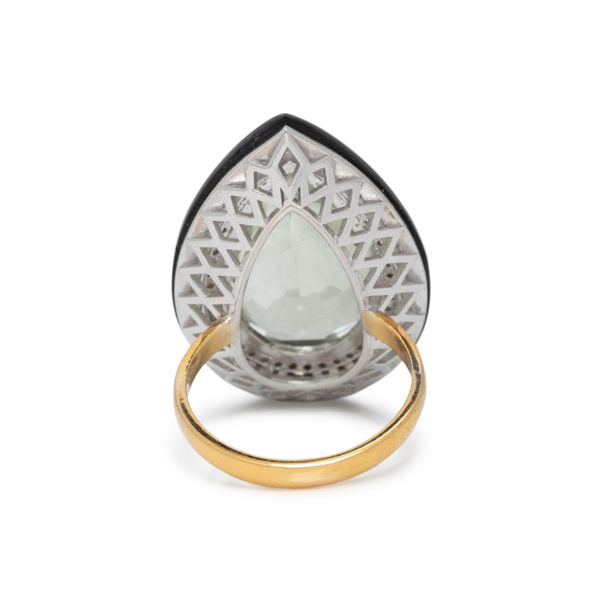 PRASIOLITE, BLACK ONYX, AND DIAMOND RING