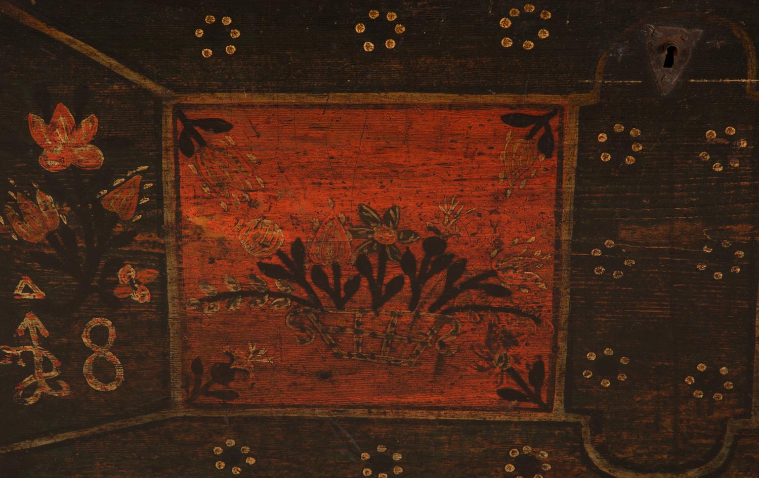 A German Painted Oak Wedding Chest with Floral Decoration