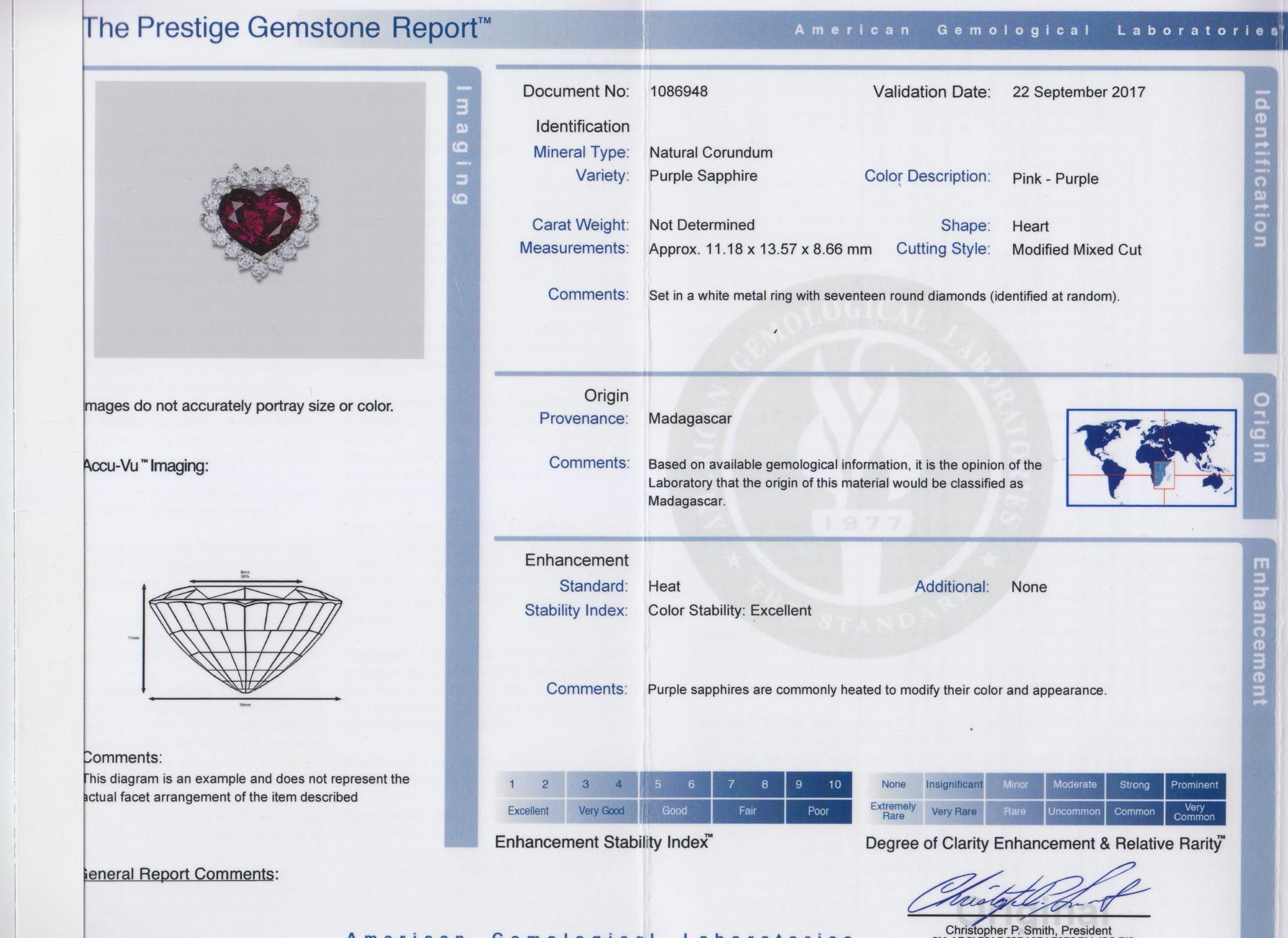 An 18 Karat White Gold, Purple Sapphire and Diamond Ring,