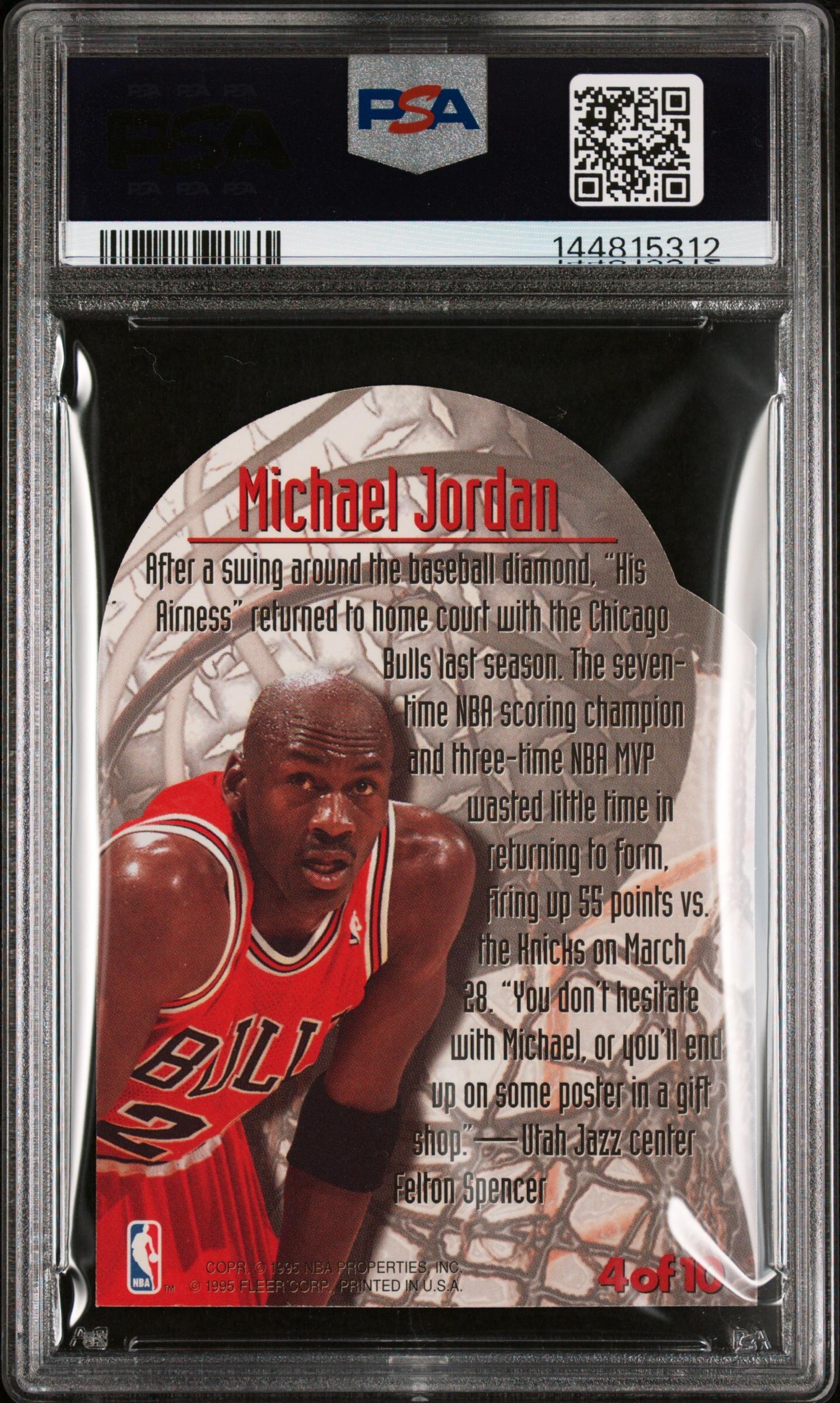 A 1995 Fleer Metal Michael Jordan Maximum Metal Basketball Card No. 4 (PSA 8 NM-MT)