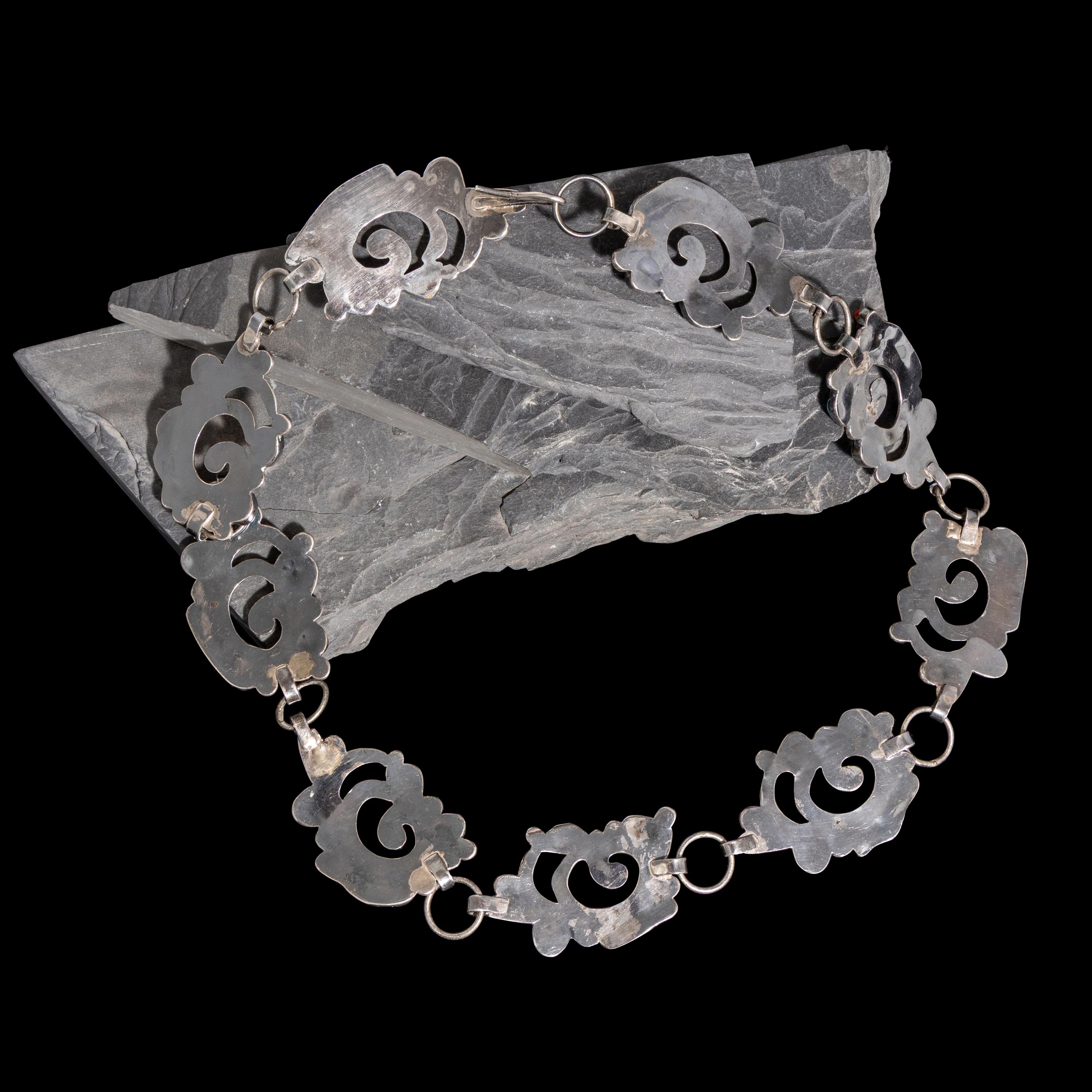 Dan Simplicio, Attributed (Zuni, 1917-1969) — Silver, Turquoise, and Coral Link Concha Belt