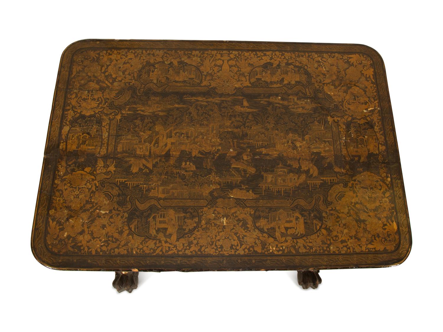 A Chinese Export Black and Gilt Lacquer Sewing Table — 19th Century