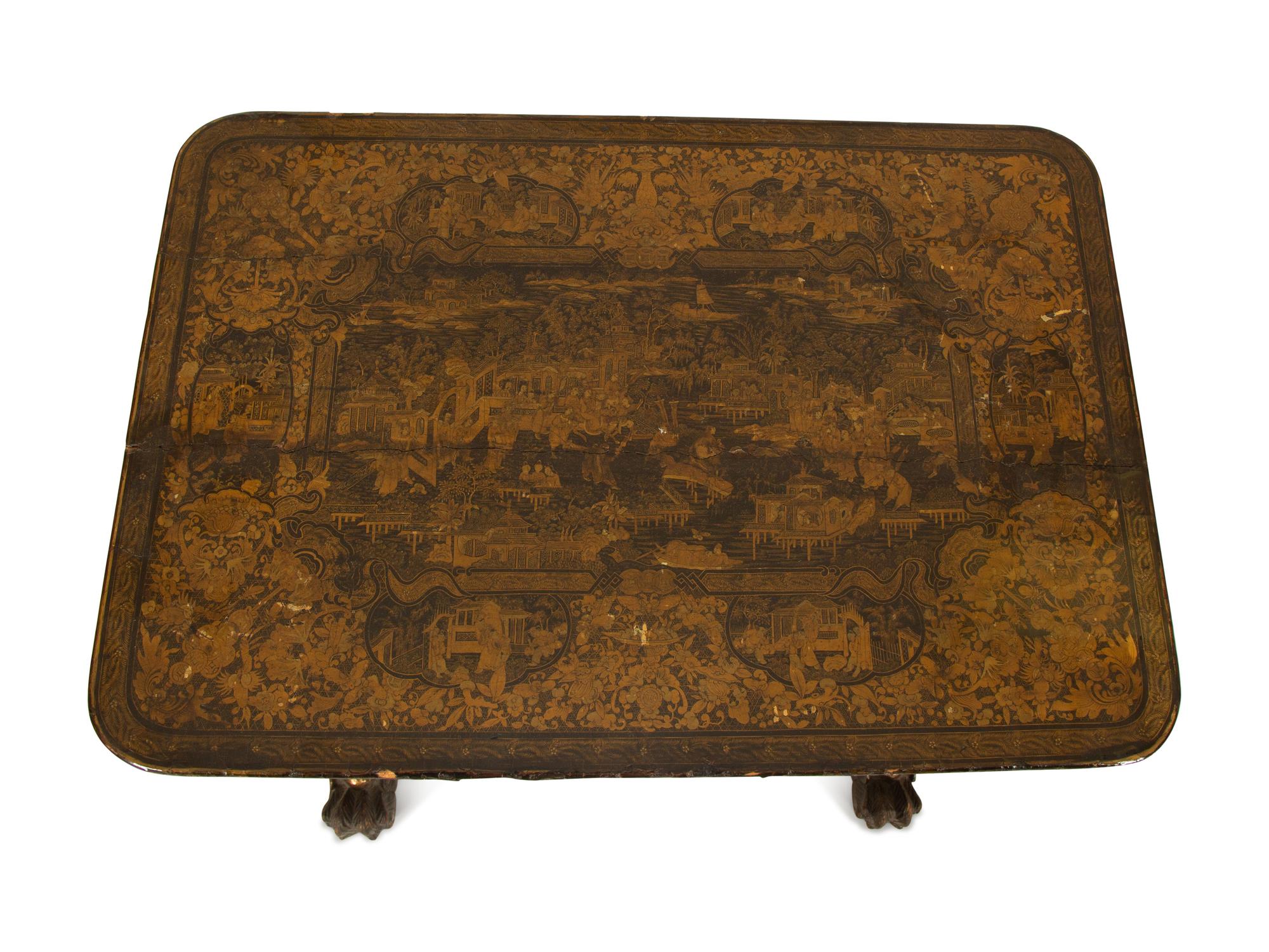 A Chinese Export Black and Gilt Lacquer Sewing Table — 19th Century